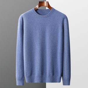 Autumn and winter new first-line ready-to-wear 100 full wool sweater men's round neck long-sleeved pullover sweater solid color knitted bottom