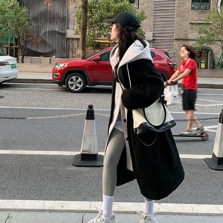 New autumn/winter long hooded coat for women, versatile loose-fitting fleece-lined sweatshirt, Korean style chic trendy coat. - Image 2