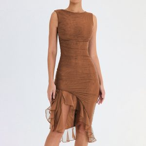 European and American cross-border 2023 new fashion mesh tight backless irregular pleated dress summer women's wholesale