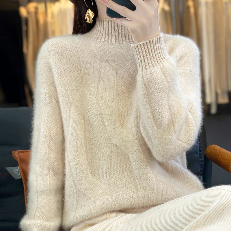 New autumn/winter pullover sweater for women, high neck wool sweater, loose knit base layer, jacquard thick Korean style trendy - Image 4