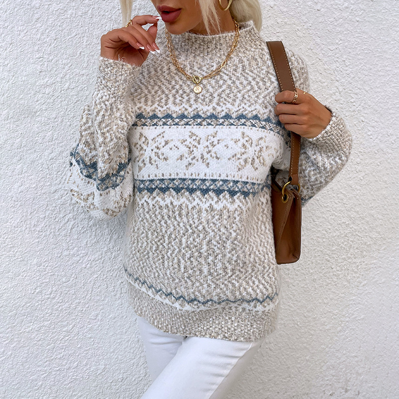 Light Rain European and American Export Christmas Knitwear 2023 Autumn/Winter New Arrival Amazon Half-High Neck Snowflake Sweater for Women - Image 6