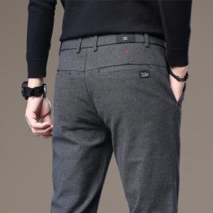 Men's casual trousers autumn and winter high-end business straight trousers men's slim elastic brushed woolen trousers casual trousers