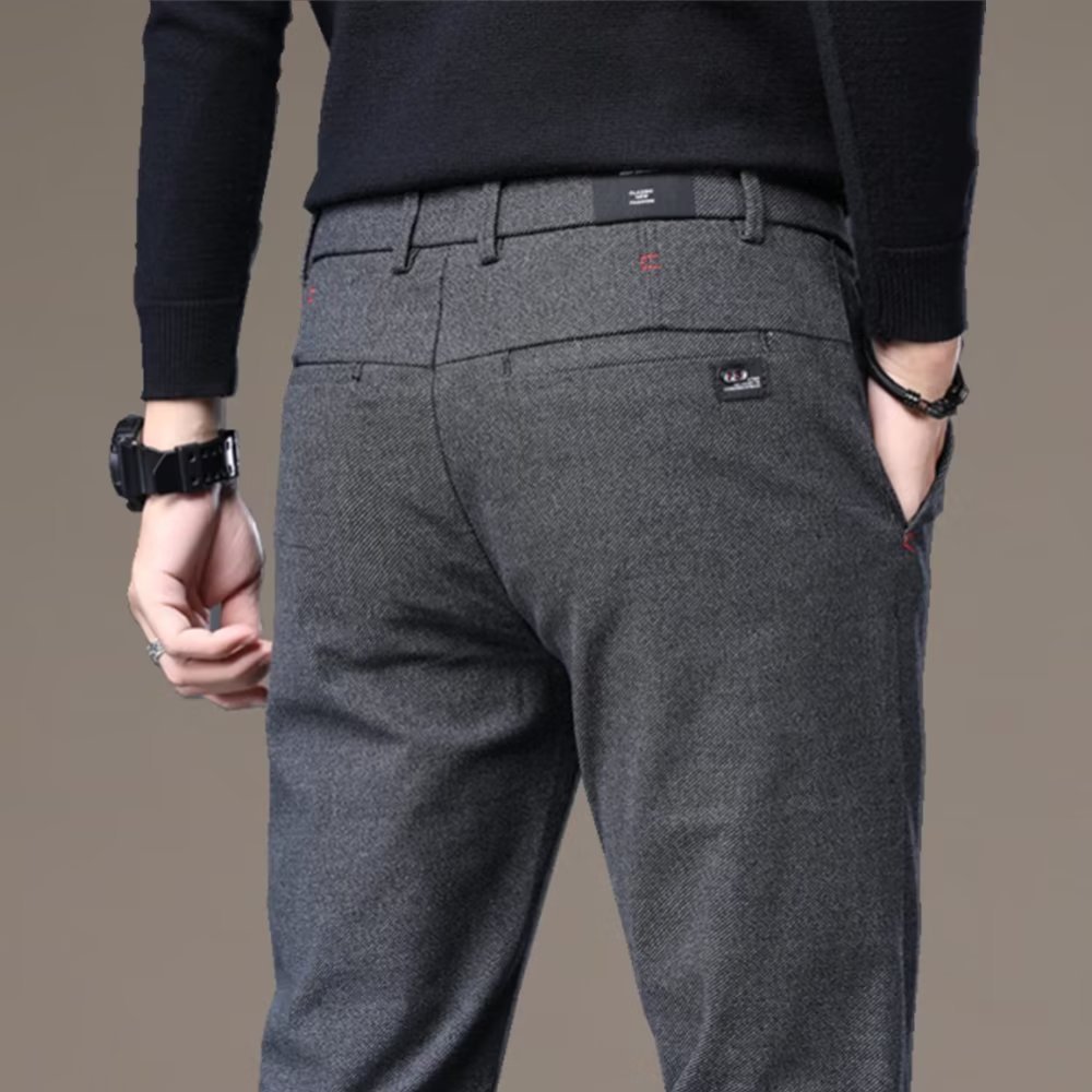 Men's casual trousers autumn and winter high-end business straight trousers men's slim elastic brushed woolen trousers casual trousers