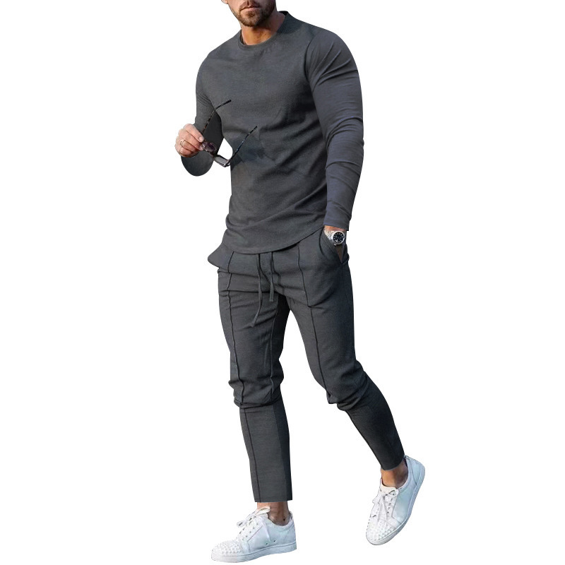 European goods foreign trade men's clothing suit spring and autumn style two-piece suit round neck long-sleeved T-shirt trousers suit men's autumn casual wear - Image 5