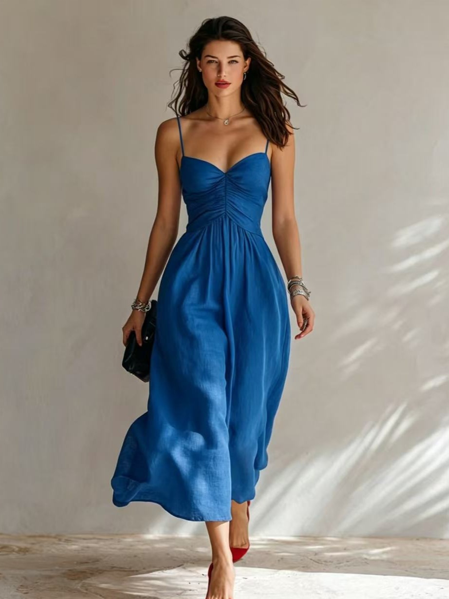2026 European and American TK Independent Website Cross-border Spring/Summer New Pleated Sexy Suspender Dress - Image 10