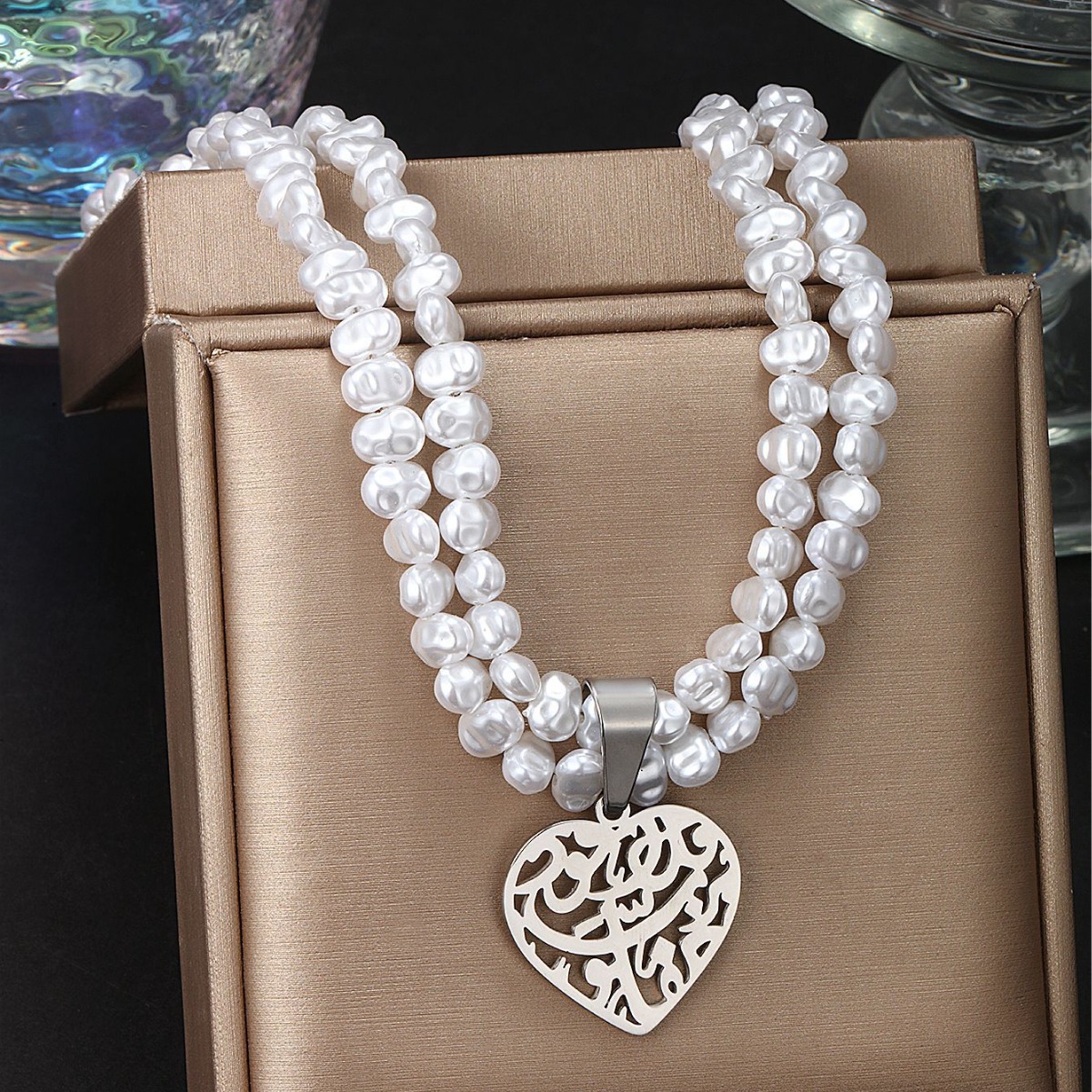 Xuping Jewelry Stainless Steel Heart Earrings & Imitation Pearl Necklace Autumn/Winter Set - European and American Fashion Retro Earrings for Women - Image 4
