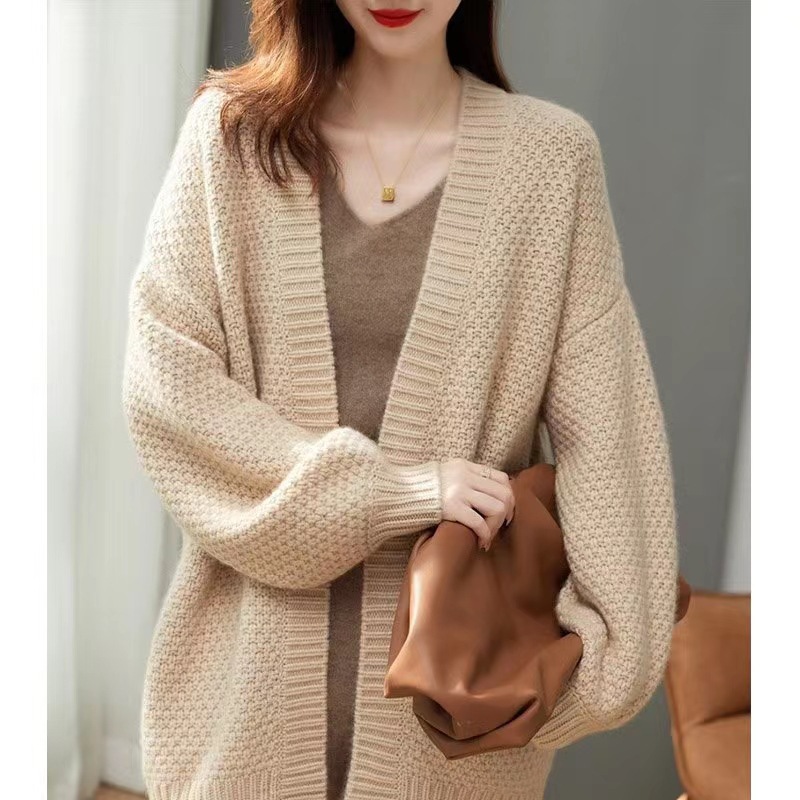 Hongtai French Retro Style Autumn/Winter Cardigan for Women, Chunky Knit, Loose Fit, Mid-Length, Casual and Versatile - Image 2