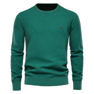 Foreign trade European and American cross-border autumn and winter new men's round neck pullover sweater solid color base cotton sweater men