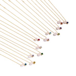 INS-style high-end stainless steel 14K furnace gold imitation pearl zircon necklace, December colored starstone necklace