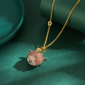 Foreign trade creative and fashionable full-diamond gradient pufferfish pendant, Instagram-worthy high-end trendy bag charm, cute pet necklace