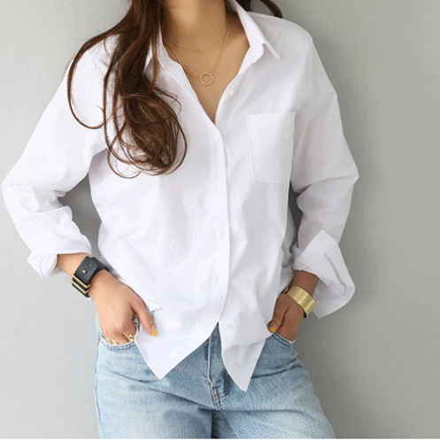2023 Spring New Solid Color Pure Cotton Bottom Long-sleeved Shirt OL Professional Slim Slim Lapel Shirt Women - Image 3