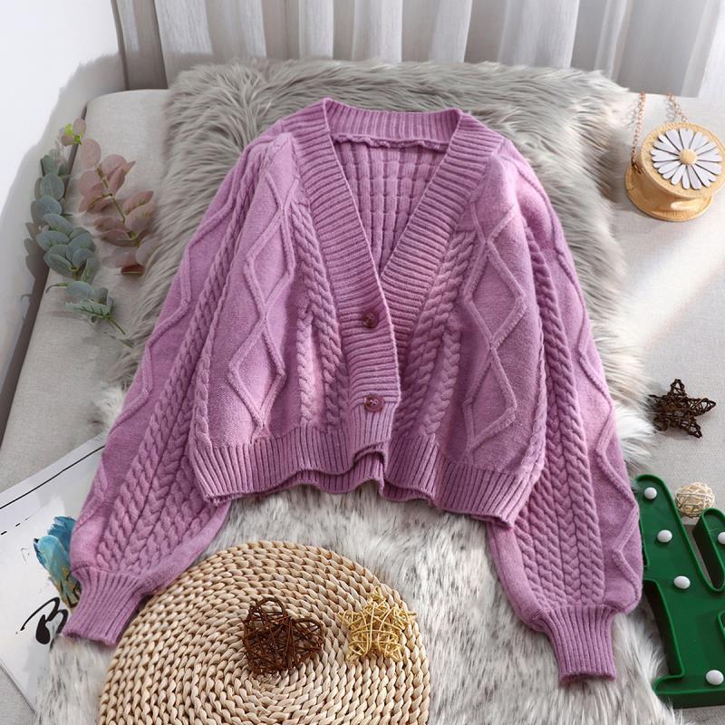Free shipping Xiaoxiangfeng short knitted cardigan women's autumn new style Korean loose lazy lantern sleeve sweater - Image 9