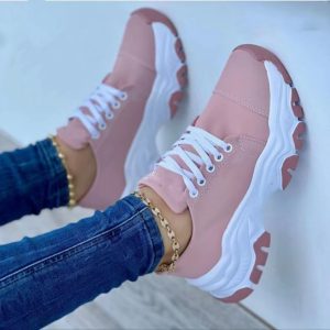 2023 Summer European and American New Style Round Toe Thick Sole Low-top Casual Shoes Women's Foreign Trade Large Size Lace-up Sports Shoes Women's Single Shoes