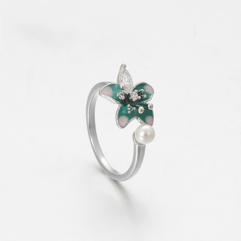 Xuping Oil Drop Series Imitation Pearl Flower Ring, Copper Alloy Plated White, Spring Fresh Style Open Ring Wholesale - Image 8