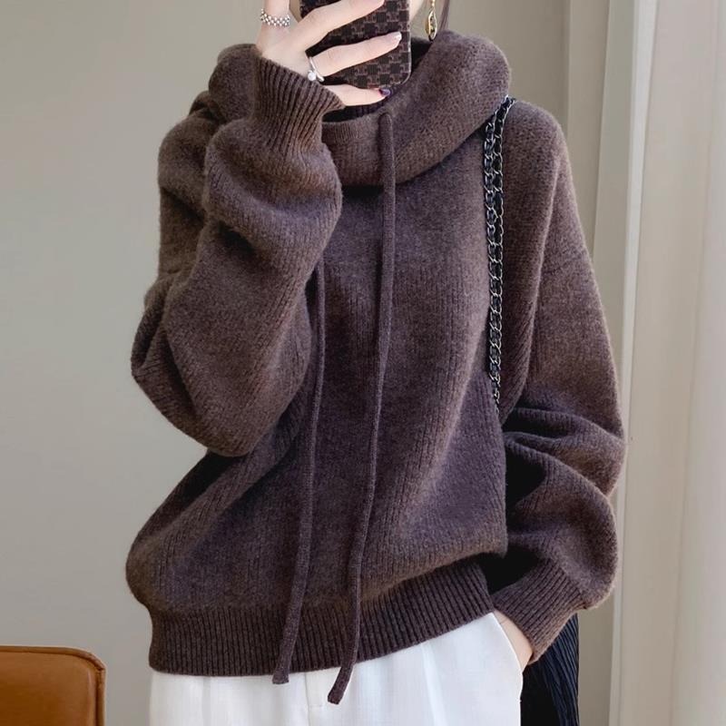 Cross-border European goods pile collar thickened sweater women 2024 autumn and winter new lazy style all-match long-sleeved knitted sweater women - Image 13