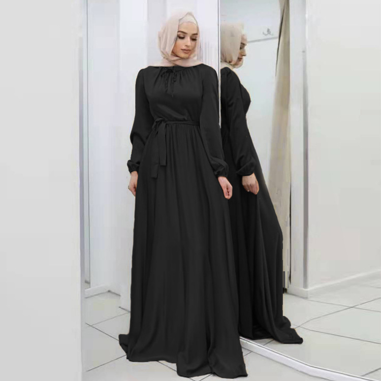 Factory direct sales Yi Duoduo European and American new soft waist elegant satin long skirt big swing dress 21662 - Image 13