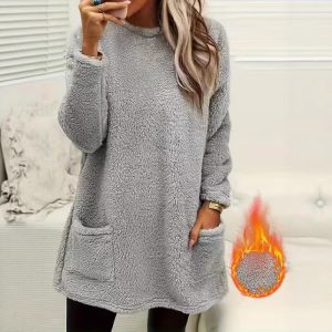 Cross-border factory dropshipping 2025 Autumn/Winter Amazon women's pullover long-sleeved pocket embossed double-sided fleece sweatshirt