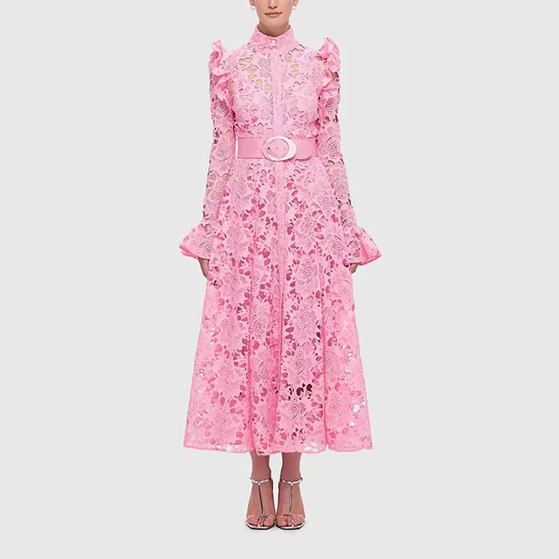 Retro heavy industry French long skirt 2023 new temperament niche design lace embroidery waist dress women's trend - Image 5