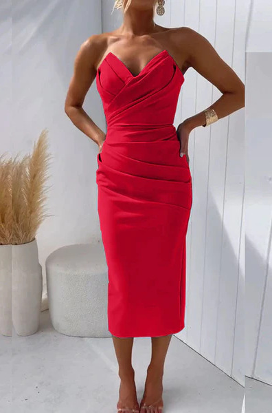 2024 Cross-Border Hot Selling Independent Website Fashionable European and American Sexy Elegant Strapless Slit Solid Color Dress - Versatile - Image 10