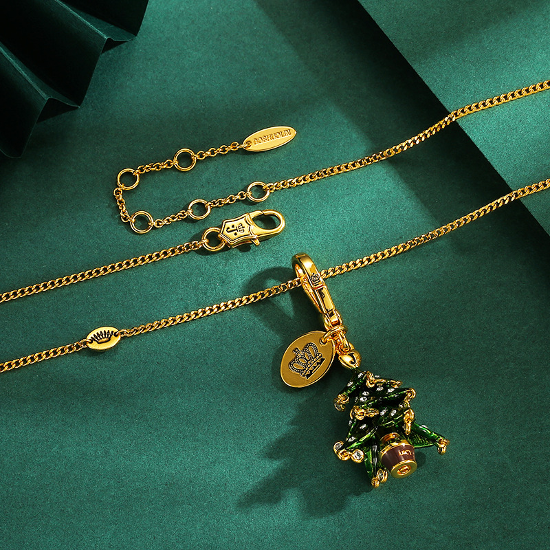 Qingdao Cross-border Trade Jewelry Enamel Glaze Diamond-set Green Christmas Tree Bell Pendant Christmas Ornament Necklace - Image 2