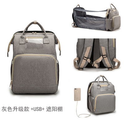 Factory cross-border new upgraded folding bed mommy bag portable multi-functional double-shoulder mother backpack mother and baby bag bed - Image 18
