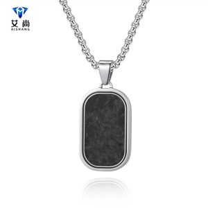 Cross-border original minimalist style European men's random pattern carbon fiber military tag pendant necklace with hip-hop fashion and high-end feel