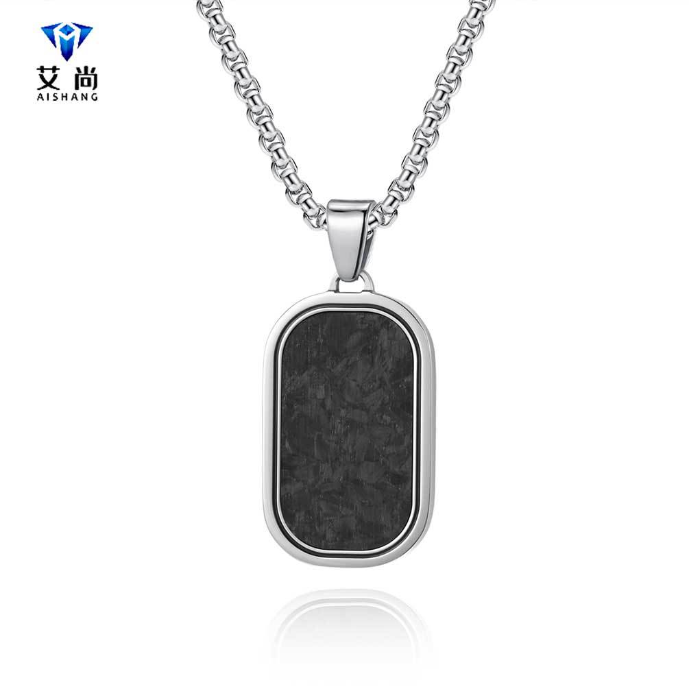 Cross-border original minimalist style European men's random pattern carbon fiber military tag pendant necklace with hip-hop fashion and high-end feel