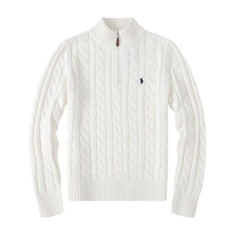 Foreign trade Paul Polo sweater men's half zip thickened twist pullover wool sweater embroidered pony logo new
