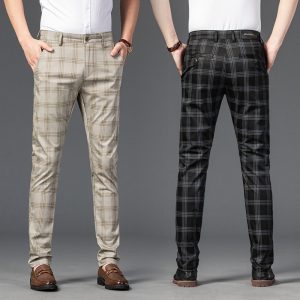 2021 Spring Pants Men's Casual Pants Men's Plaid Elastic Slim Business Straight Pants Youth Fashion Trend Men's Pants