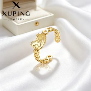 Xuping 24k stainless steel hollowed-out horse open ring, new Chinese zodiac style, imitation gold jewelry wholesale for women.