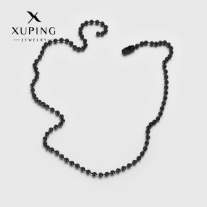 Xuping Stainless Steel Gun Black Beaded Chain, Fashionable, Simple, Unisex, Plain Chain Necklace, Wholesale for Women