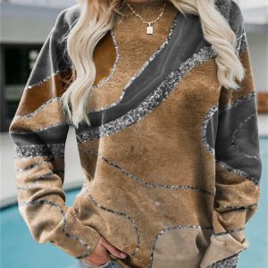 [Spot] Amazon AliExpress wish casual 2022 autumn and winter geometric loose print long-sleeved round neck sweater