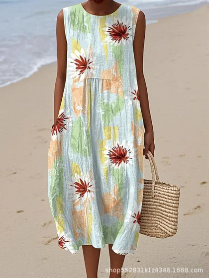 2025 European and American spring and summer new sleeveless casual printed temperament long dress slim small fresh casual dress - Image 42