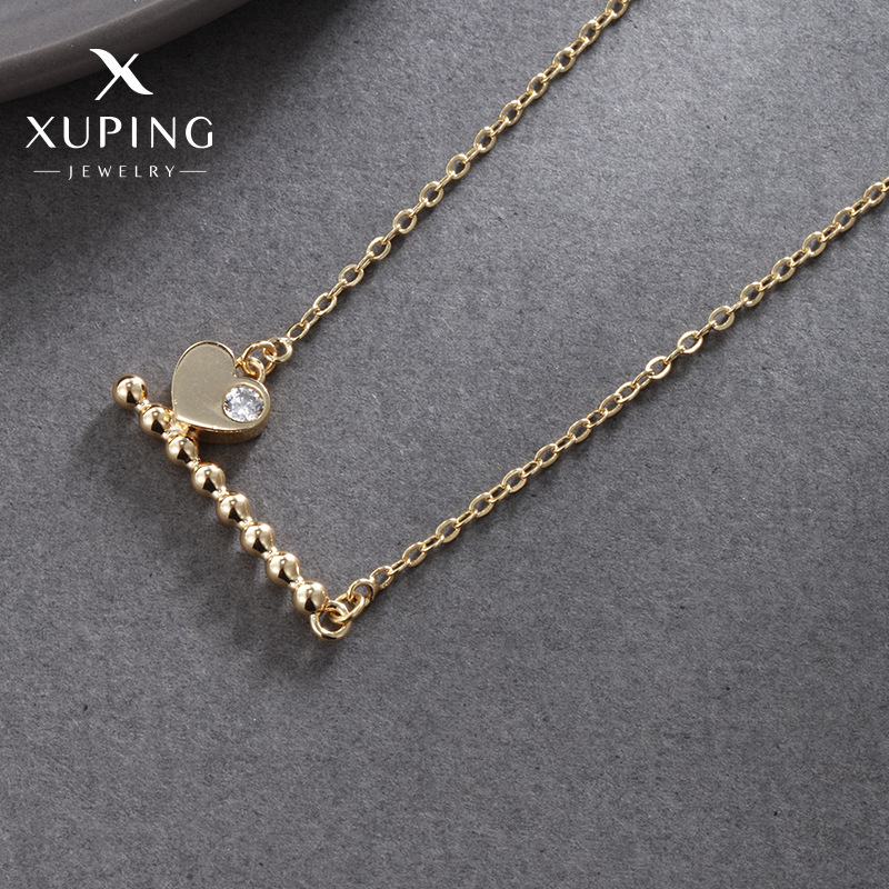 Xuping's new minimalist and cool-style heart-shaped fashionable and unique clavicle necklace with artificial gemstone design is versatile and easy to match. - Image 4