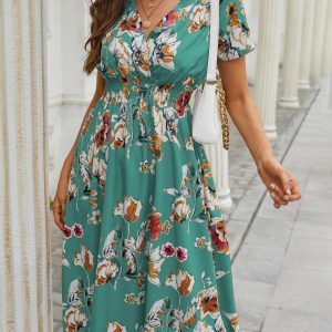 Amazon foreign trade women's clothing Europe and the United States Europe station cross-border summer small floral print short-sleeved dress