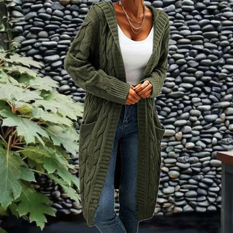 New cross-border e-commerce product, European and American foreign trade, Amazon, solid color loose knitted cardigan, chunky cable knit mid-length sweater coat for women. - Image 11