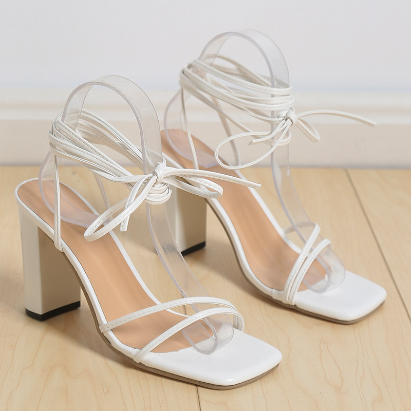 2022 summer large size foreign trade women's shoes sexy square toe straps stiletto high heels cross strap sandals for women cross-border - Image 5