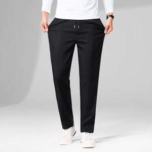 Men's casual pants drawstring black slim straight spring and autumn Korean style pants sports loose versatile elastic waist trousers