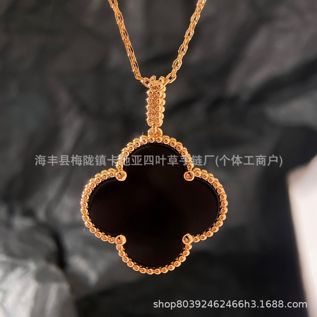 Vanke high-end four-leaf clover necklace for women, thickly plated with 18k rose gold and red agate, CNC engraving craftsmanship. - Image 10