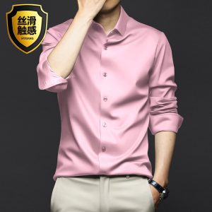 Spring and summer men's long-sleeved shirt anti-wrinkle and non-ironing professional formal wear trendy business high-end ice silk shirt black inch shirt