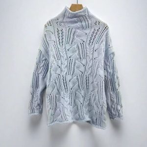 Zhao Jinmai same style solid color half turtleneck hollow knit sweater 2025 winter new lady temperament top