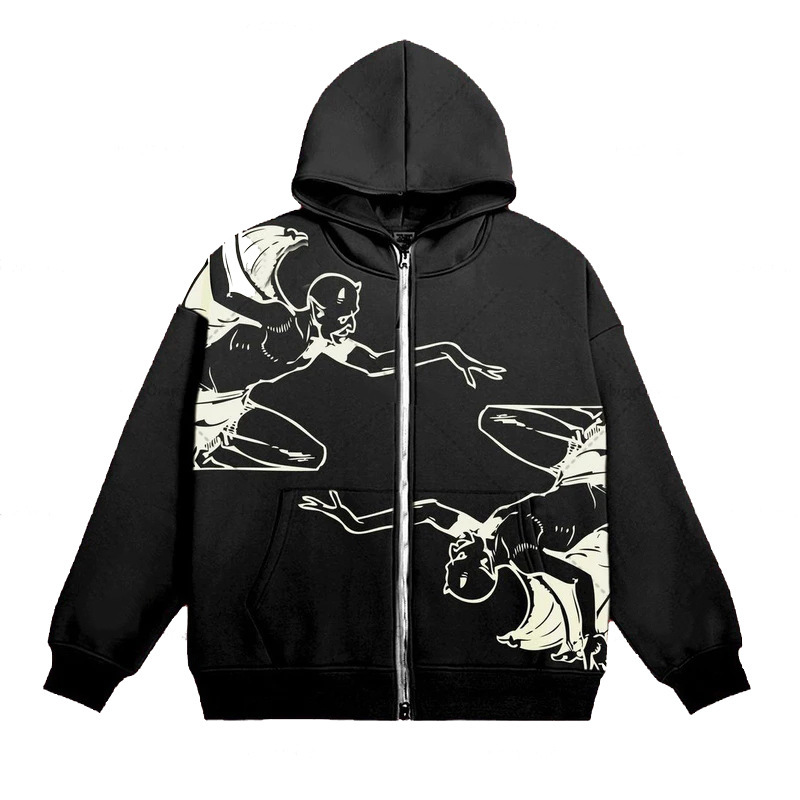 2022 Cross Border Men's Streetwear Vintage Skull Hoodie Zipper Hoodie Sweatshirt Gothic Tops - Image 4
