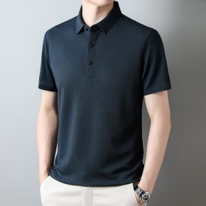 Summer men's short-sleeved t-shirt middle-aged and young casual lapel POLO shirt 2023 new quality seamless men's tops