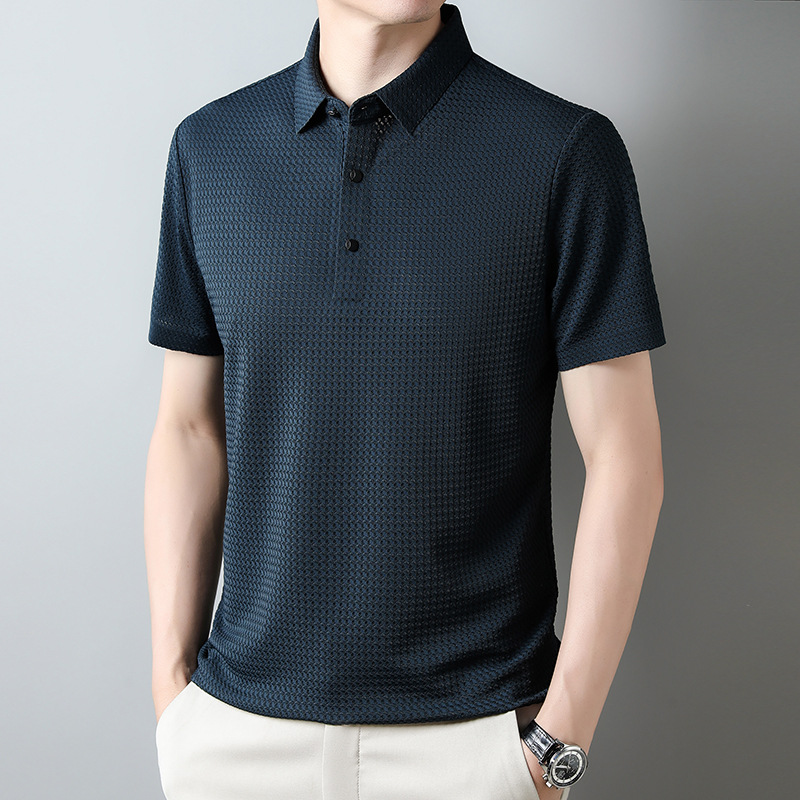 Summer men's short-sleeved t-shirt middle-aged and young casual lapel POLO shirt 2023 new quality seamless men's tops