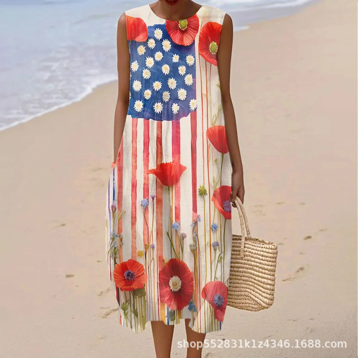 2025 European and American spring and summer new sleeveless casual printed temperament long dress slim small fresh casual dress - Image 5