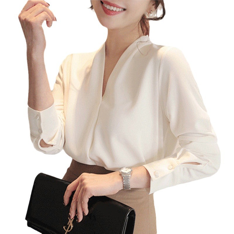 4-color 2025 Autumn New Long-sleeved Shirt, Loose Fit, Professional, Elegant, Goddess Style, Base Chiffon Blouse 938 - Image 5