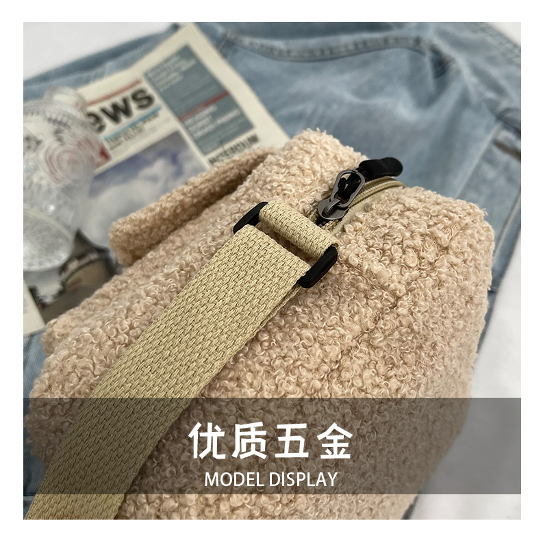 Cute solid color autumn and winter furry one-shoulder armpit small square bag new trendy fashion foreign style plush women's bag - Image 10