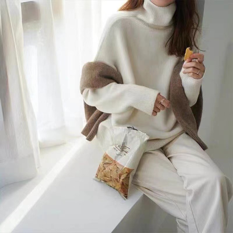 Customizable European and American cross-border high-neck sweater, 2026 autumn and winter loose-fitting versatile knit pullover style women's base layer. - Image 3
