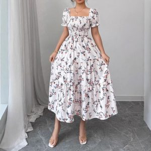 2025 Independent Website Amazon AliExpress European and American New Style Printed Full Swing Dress Long Skirt Women's Dress
