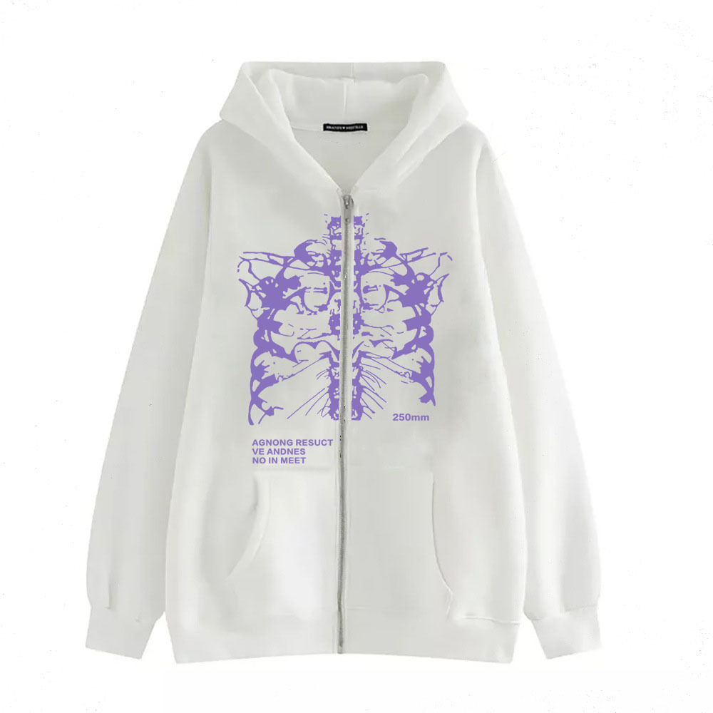 New arrival Skull Wings Hooded Zipper Sweatshirt Women Korean Style Plus Velvet Thickened Loose Sports Cardigan Sweatshirt Women - Image 6
